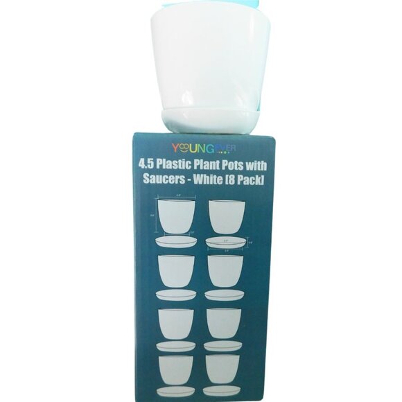 8 Pack 4.5" Plastic Plant Pots with Saucers - White - Picture 1 of 3